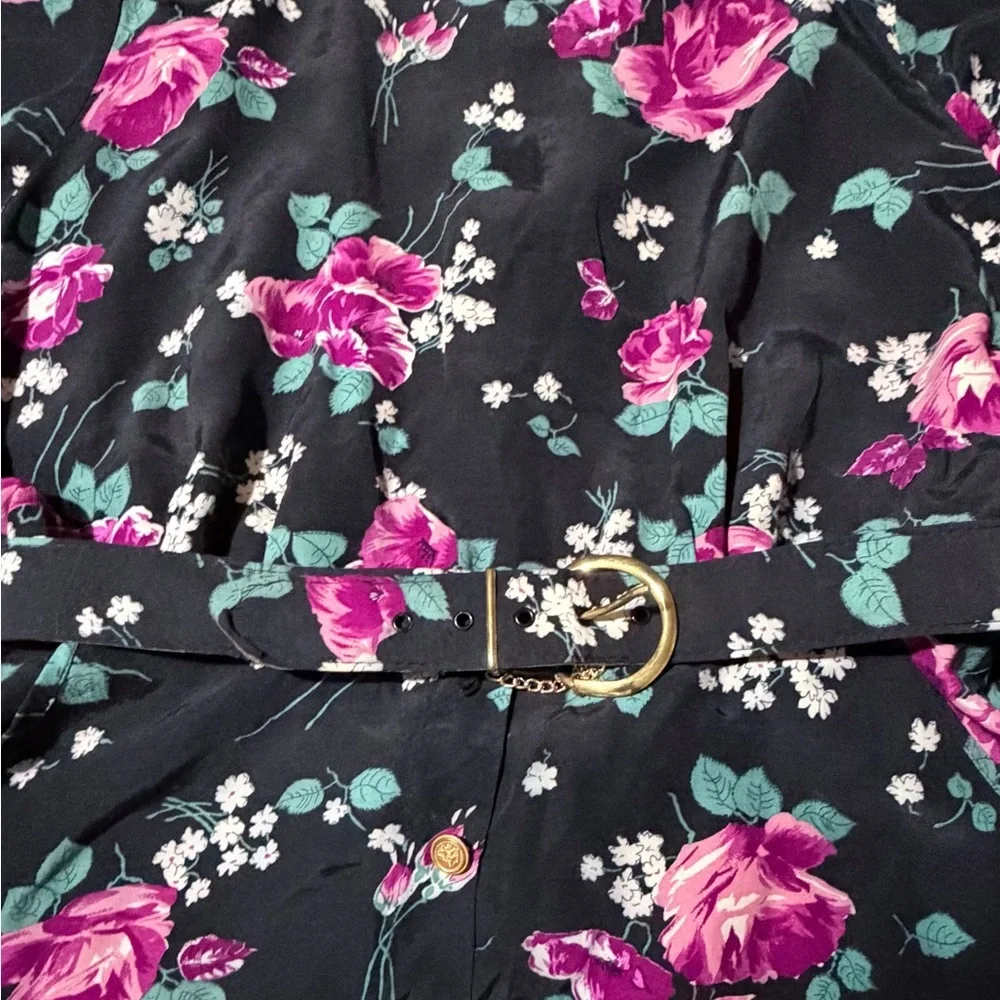 Vintage-Inspired Black Midi Dress with Purple Rose Print - Picture 12 of 12